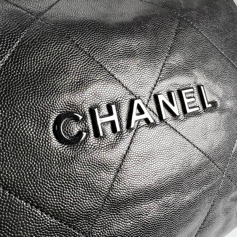 全新品 CHANEL AS3261 黑亮面荔枝皮黑扣金鍊 22BAG 中號-14