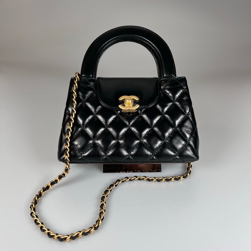 全新品 CHANEL AS4416 黑金KELLY NANO手提斜背包-0