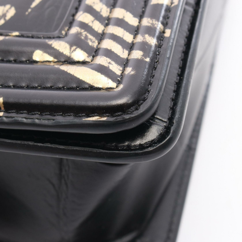 香奈兒 Boy Chanel Graffiti 鏈條肩背包 A67086 黑色皮革 二手 GHW CC-6