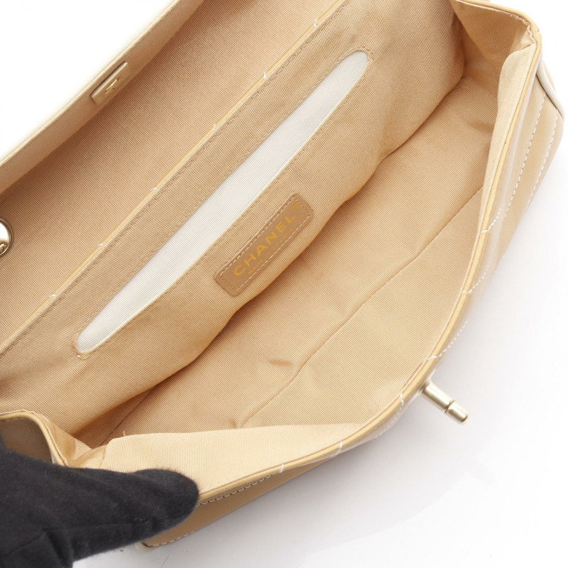 香奈兒 (CHANEL) 波浪紋 COCO 標誌鏈單背包,米色皮革,二手,女士,金色五金-2