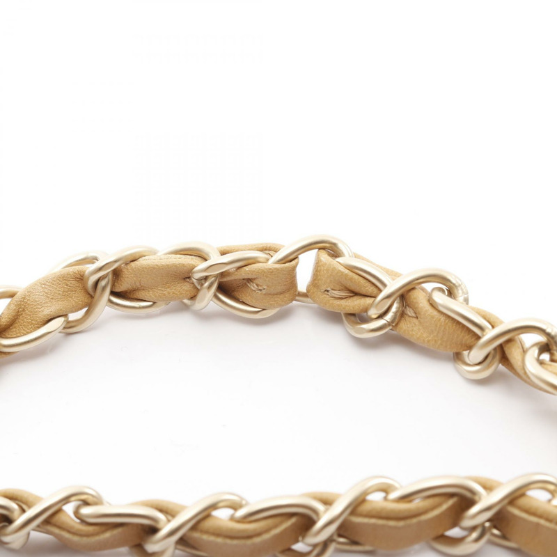 香奈兒 (CHANEL) 波浪紋 COCO 標誌鏈單背包,米色皮革,二手,女士,金色五金-8