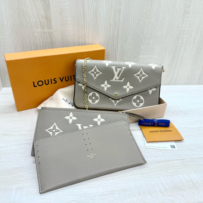 LV斑鳩灰牛皮金釦信封式下蓋三合一鏈包M69977-0