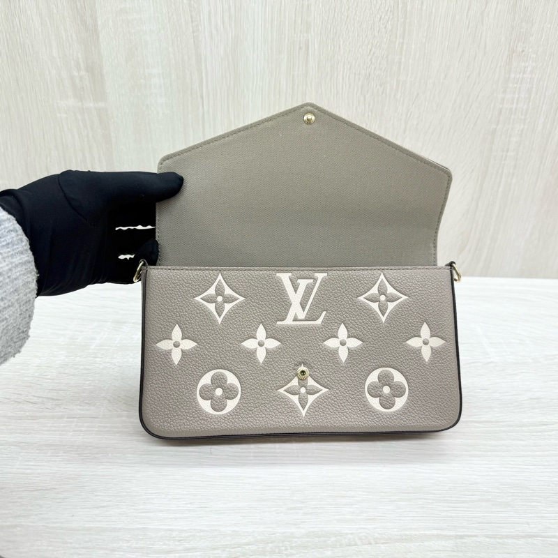 LV斑鳩灰牛皮金釦信封式下蓋三合一鏈包M69977-6