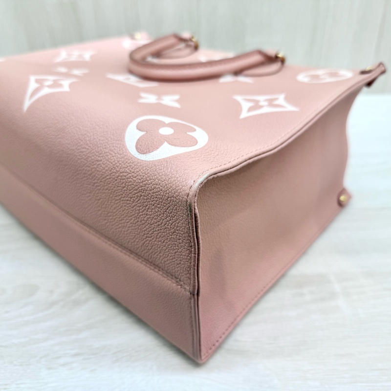 LV粉拚米雙色牛皮on the go MM手提側背包M45982-11