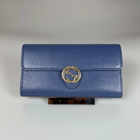 GUCCI 615524  藍色鐵牌掀蓋長夾