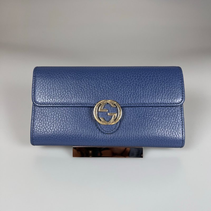 GUCCI 615524 藍色鐵牌掀蓋長夾-0