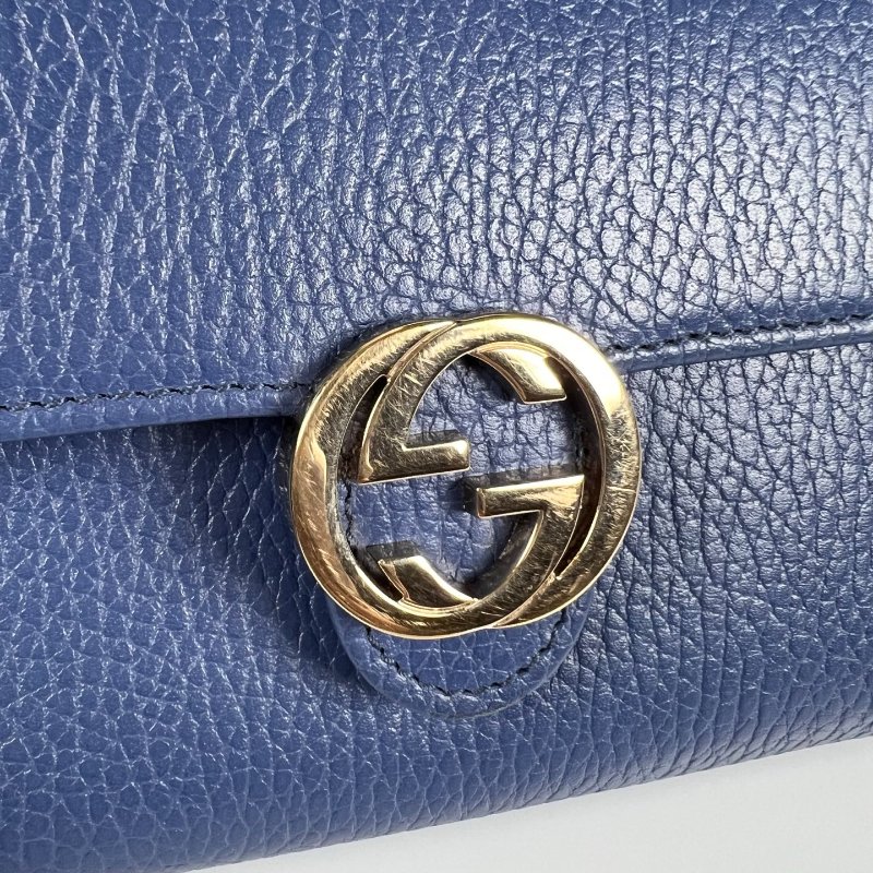 GUCCI 615524 藍色鐵牌掀蓋長夾-11