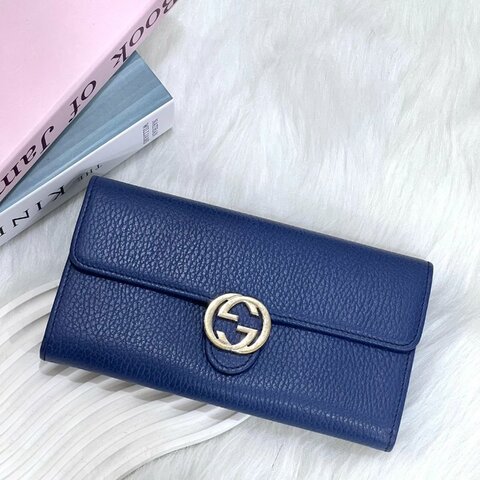 GUCCI 615524  藍色鐵牌掀蓋長夾