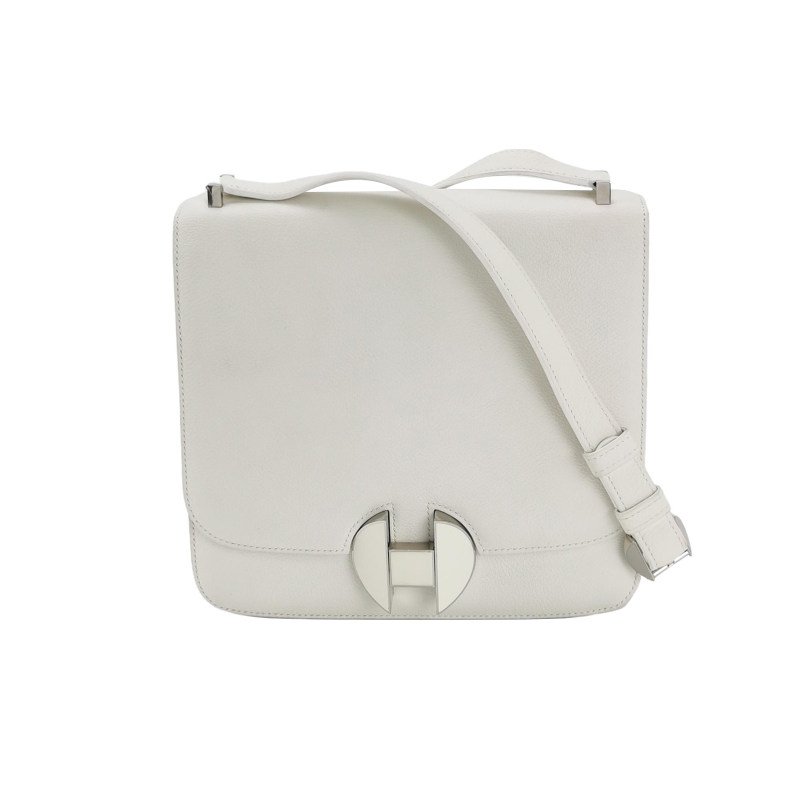 Hermes 2002系列20圓形H鎖扣單肩包Evercolor牛皮銀扣0T蘑菇白C刻-0