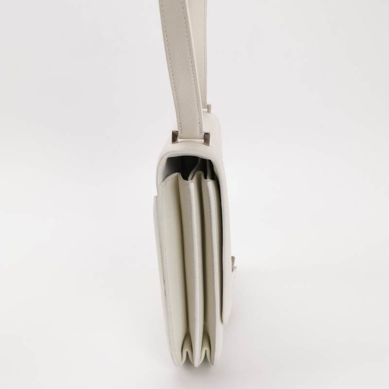 Hermes 2002系列20圓形H鎖扣單肩包Evercolor牛皮銀扣0T蘑菇白C刻-3