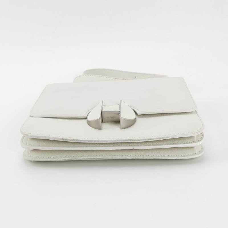 Hermes 2002系列20圓形H鎖扣單肩包Evercolor牛皮銀扣0T蘑菇白C刻-5