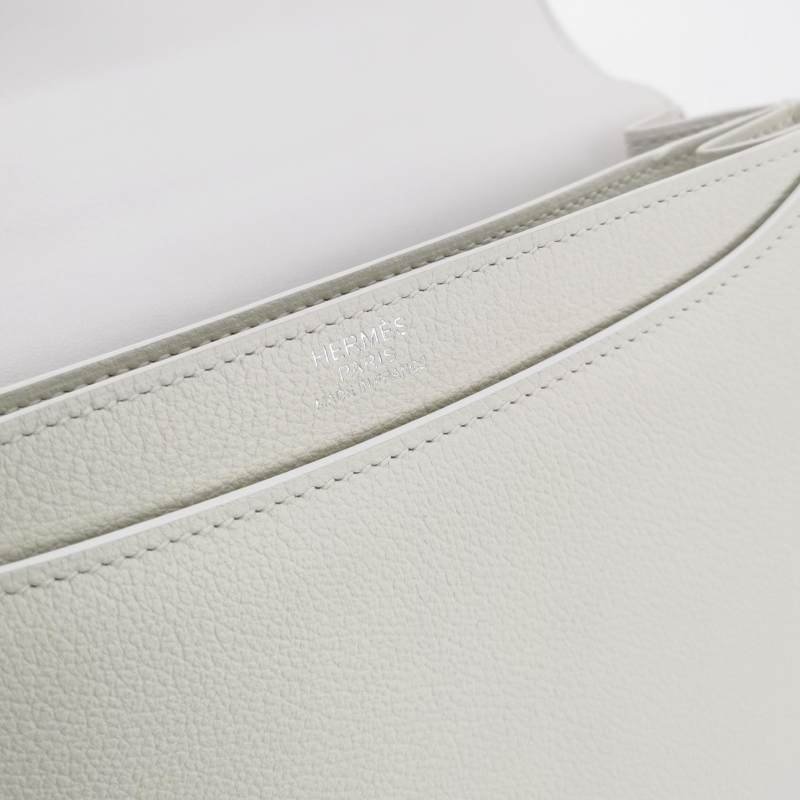 Hermes 2002系列20圓形H鎖扣單肩包Evercolor牛皮銀扣0T蘑菇白C刻-7