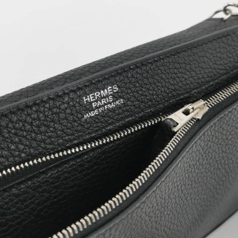 Hermes Sac ADepeches24插扣手拿包Togo牛皮銀扣89黑色-6