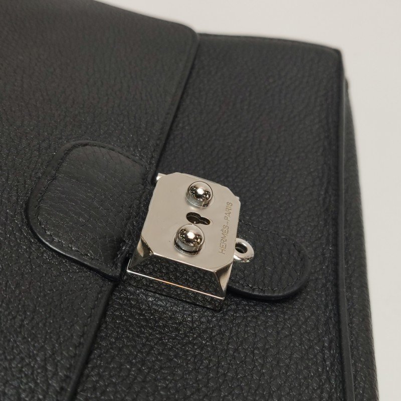 Hermes Sac ADepeches24插扣手拿包Togo牛皮銀扣89黑色-9