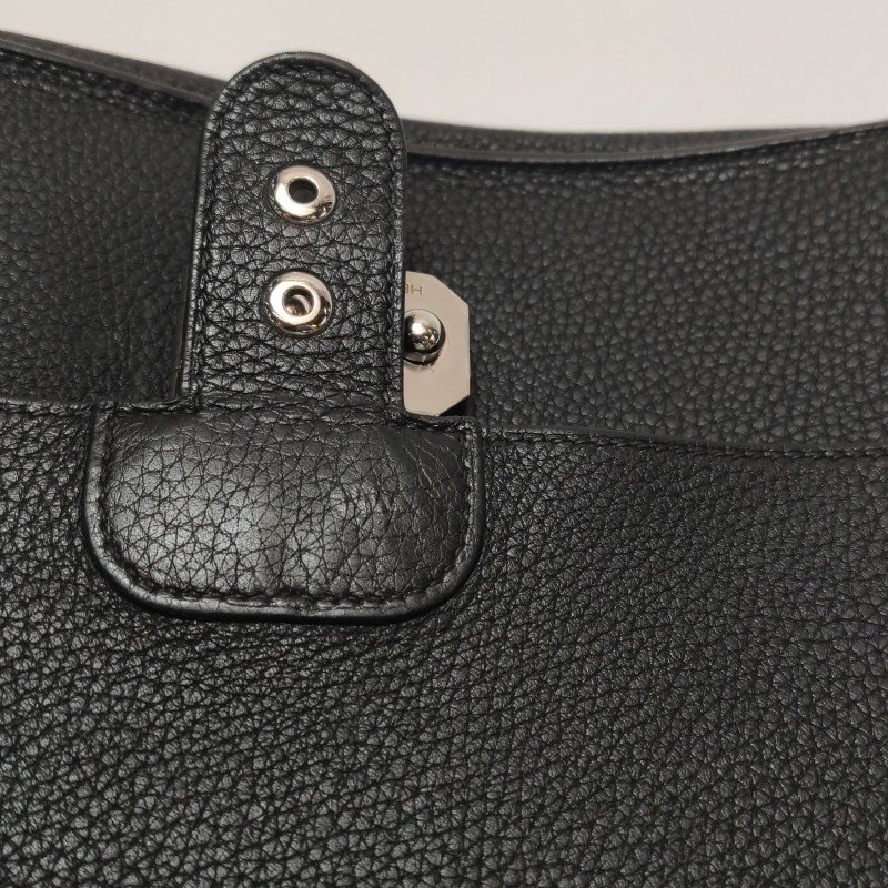 Hermes Sac ADepeches24插扣手拿包Togo牛皮銀扣89黑色-12
