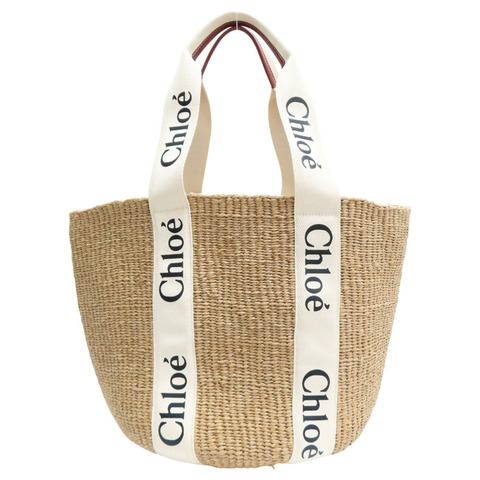 白色 草編 Woody tote bag 肩背包【Chloe 克羅伊】 CHC22SS380G55101