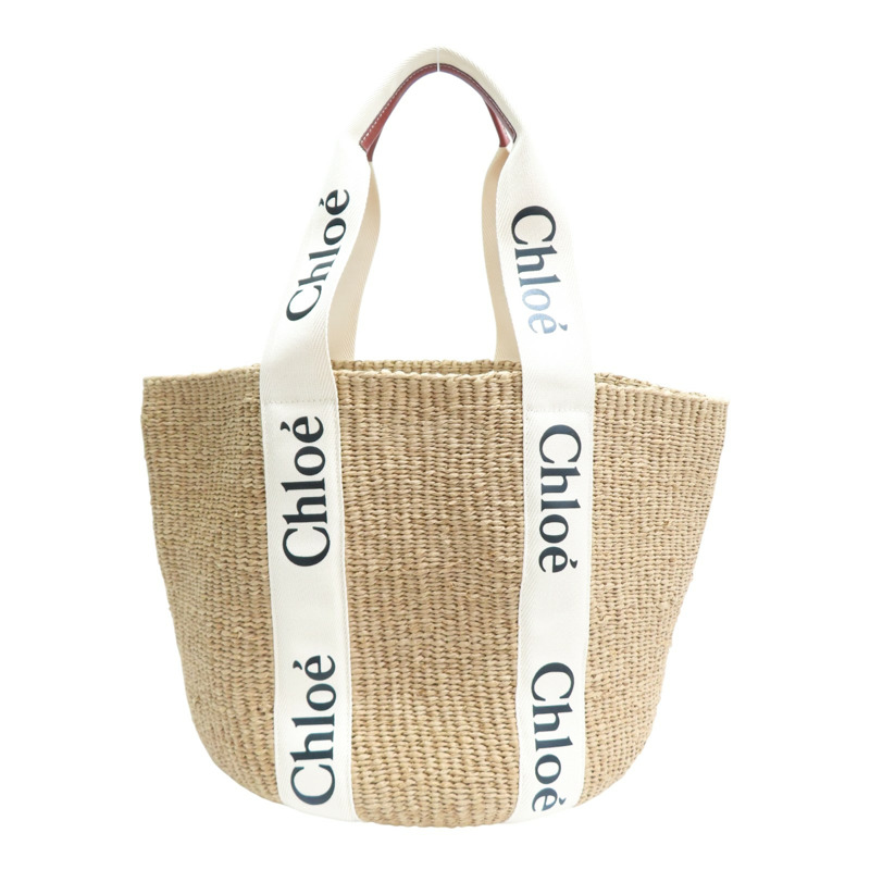 白色 草編 Woody tote bag 肩背包【Chloe 克羅伊】 CHC22SS380G55101-1