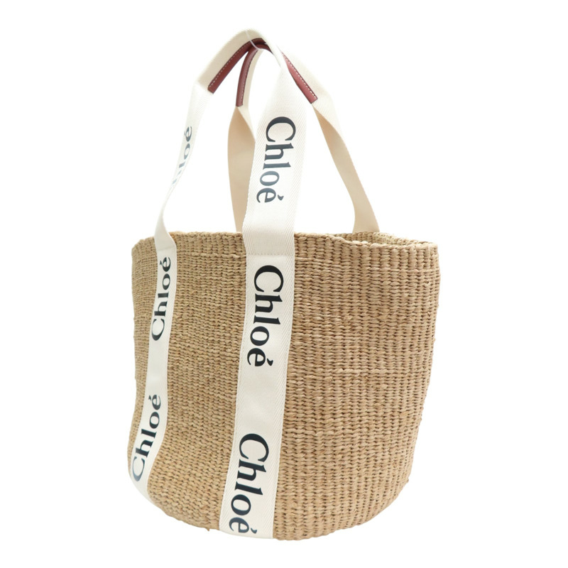 白色 草編 Woody tote bag 肩背包【Chloe 克羅伊】 CHC22SS380G55101-2
