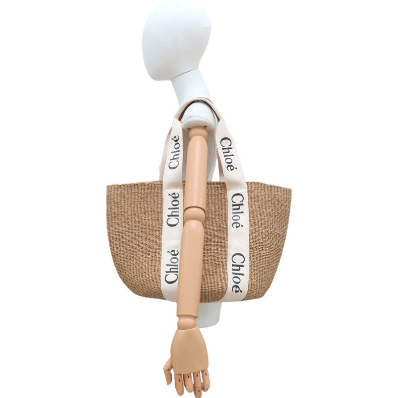 白色 草編 Woody tote bag 肩背包【Chloe 克羅伊】 CHC22SS380G55101-8