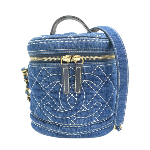 深藍色 丹寧布 vanity bag 鍊帶 化妝包 肩背包【CHANEL 香奈兒】 AS1336
