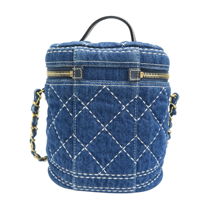 深藍色 丹寧布 vanity bag 鍊帶 化妝包 肩背包【CHANEL 香奈兒】 AS1336-1