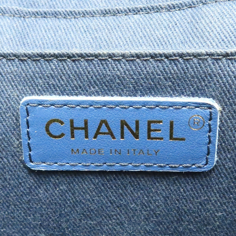 深藍色 丹寧布 vanity bag 鍊帶 化妝包 肩背包【CHANEL 香奈兒】 AS1336-6