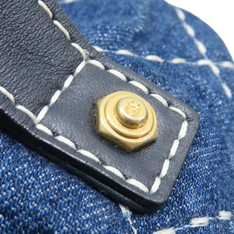 深藍色 丹寧布 vanity bag 鍊帶 化妝包 肩背包【CHANEL 香奈兒】 AS1336-15