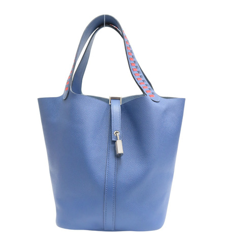 布萊頓藍色 EPSOM牛革 Picotin Lock MM Tresage 手提包 C刻 銀扣【HERMES 愛馬仕】