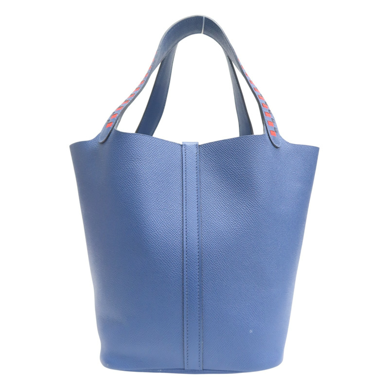 布萊頓藍色 EPSOM牛革 Picotin Lock MM Tresage 手提包 C刻 銀扣【HERMES 愛馬仕】-1