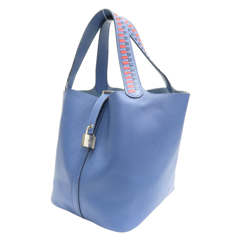 布萊頓藍色 EPSOM牛革 Picotin Lock MM Tresage 手提包 C刻 銀扣【HERMES 愛馬仕】-2