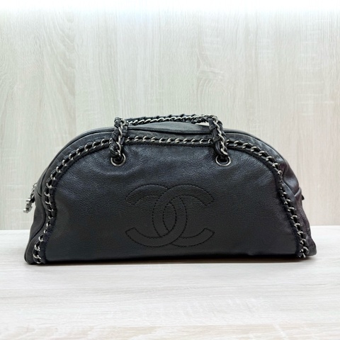 Chanel黑牛皮vintage 保齡球皮穿鏈包