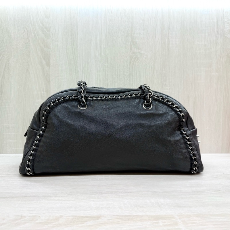 Chanel黑牛皮vintage 保齡球皮穿鏈包-1