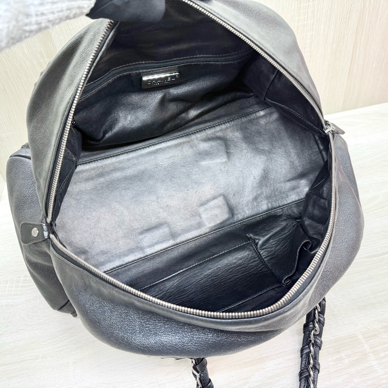 Chanel黑牛皮vintage 保齡球皮穿鏈包-9