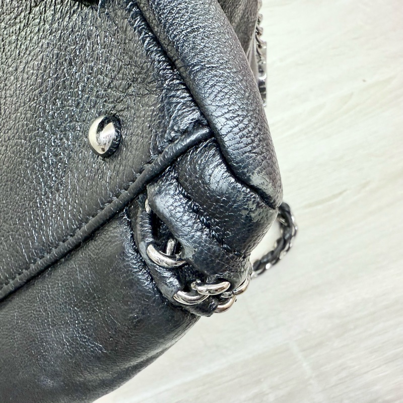 Chanel黑牛皮vintage 保齡球皮穿鏈包-14