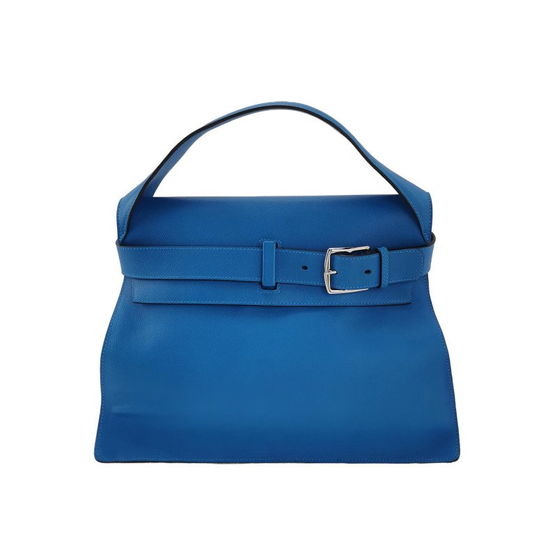 Hermes Etribelt35手提包Evercolor牛皮銀扣B3坦桑尼亞藍框Q刻-0