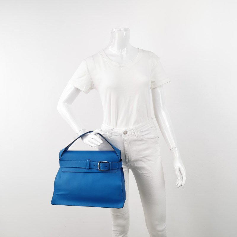 Hermes Etribelt35手提包Evercolor牛皮銀扣B3坦桑尼亞藍框Q刻-1