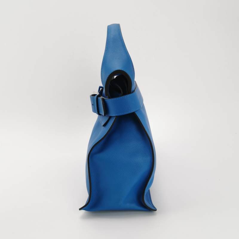 Hermes Etribelt35手提包Evercolor牛皮銀扣B3坦桑尼亞藍框Q刻-2