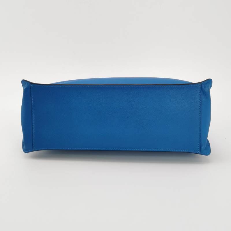 Hermes Etribelt35手提包Evercolor牛皮銀扣B3坦桑尼亞藍框Q刻-5