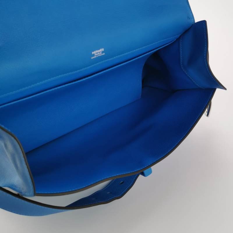 Hermes Etribelt35手提包Evercolor牛皮銀扣B3坦桑尼亞藍框Q刻-6