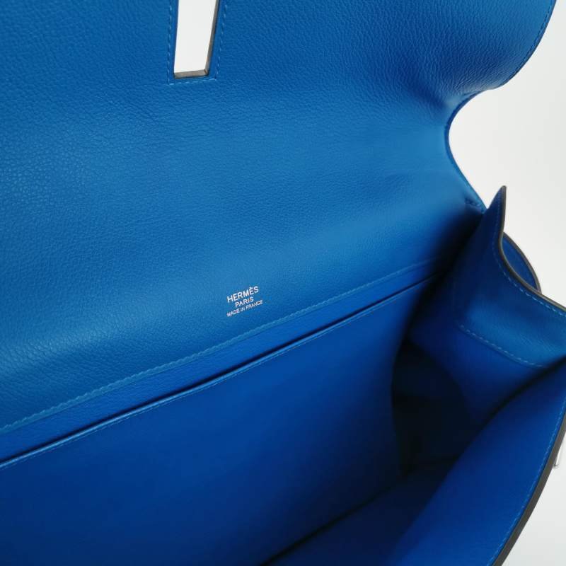 Hermes Etribelt35手提包Evercolor牛皮銀扣B3坦桑尼亞藍框Q刻-7