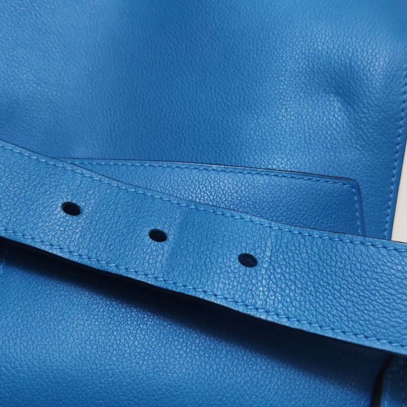 Hermes Etribelt35手提包Evercolor牛皮銀扣B3坦桑尼亞藍框Q刻-13