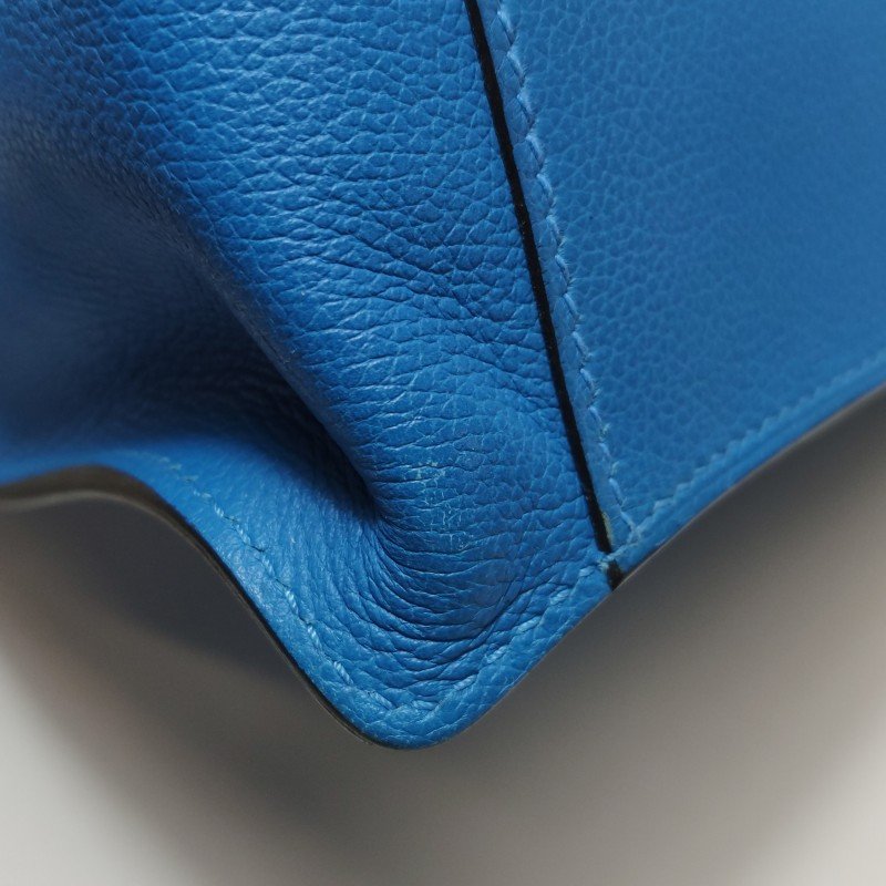 Hermes Etribelt35手提包Evercolor牛皮銀扣B3坦桑尼亞藍框Q刻-15