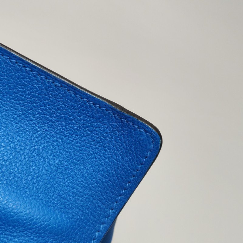 Hermes Etribelt35手提包Evercolor牛皮銀扣B3坦桑尼亞藍框Q刻-16