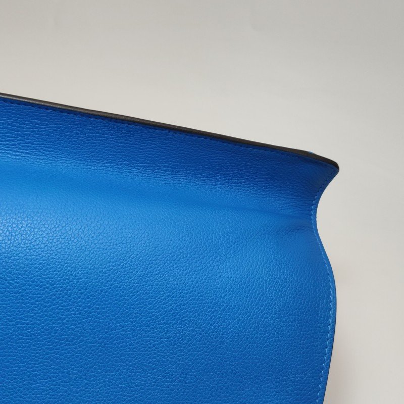 Hermes Etribelt35手提包Evercolor牛皮銀扣B3坦桑尼亞藍框Q刻-21