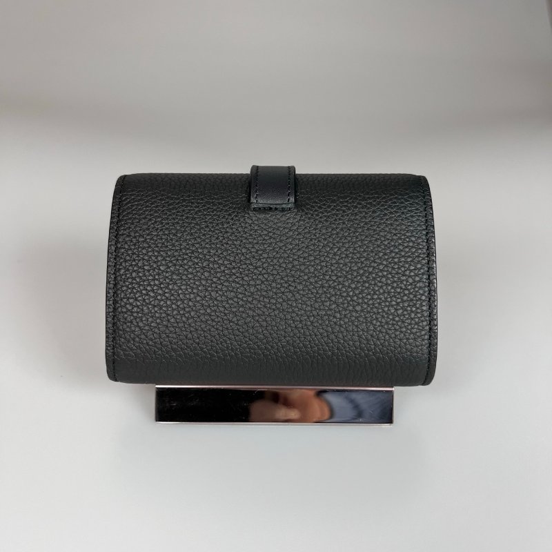 LOEWE 黑粒面小牛皮小型直式錢包-1