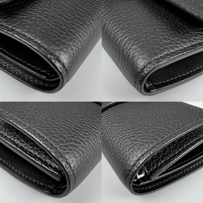 LOEWE 黑粒面小牛皮小型直式錢包-8