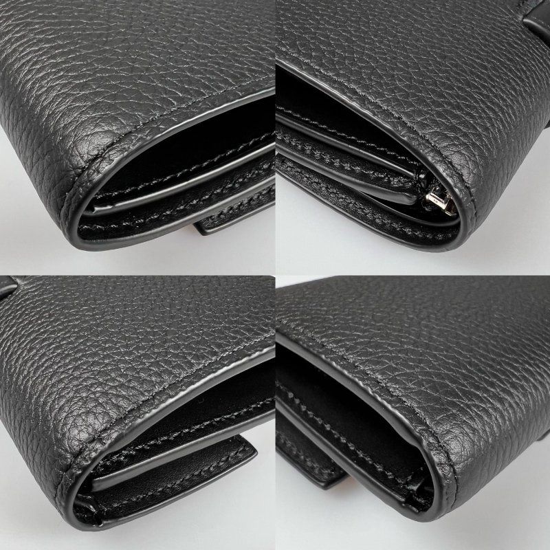 LOEWE 黑粒面小牛皮小型直式錢包-9