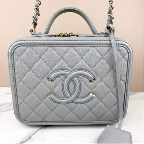 大全配台灣購證二手正品chanel A93343vanity case 21cm 相機包 荔枝牛