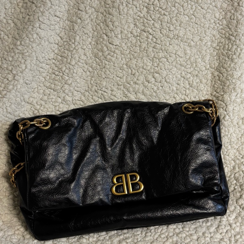 巴黎世家/Balenciaga MONACO系列 黑金鏈義大利牛皮單肩包-4