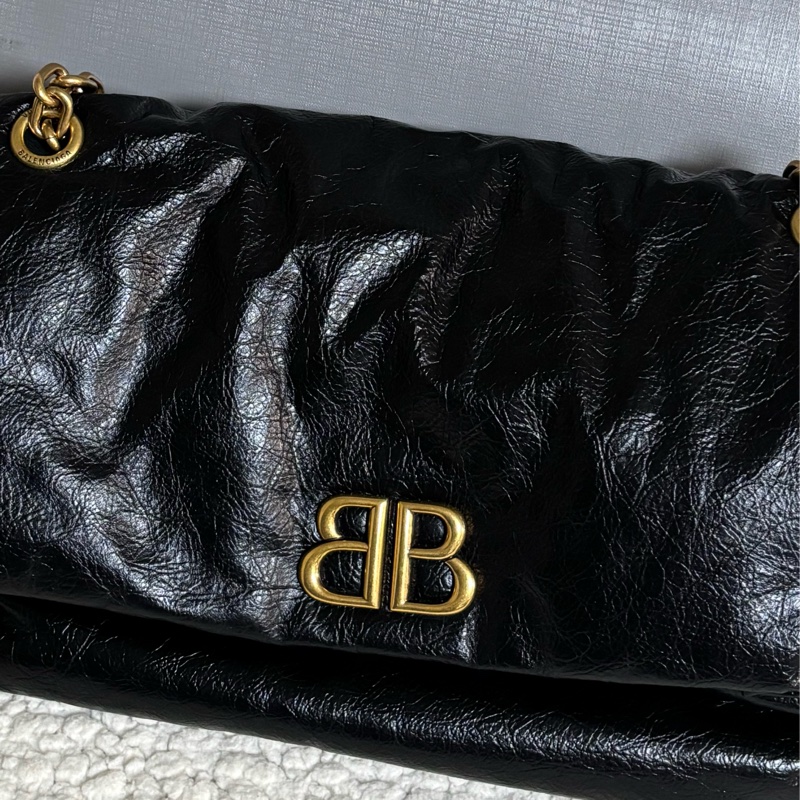 巴黎世家/Balenciaga MONACO系列 黑金鏈義大利牛皮單肩包-7